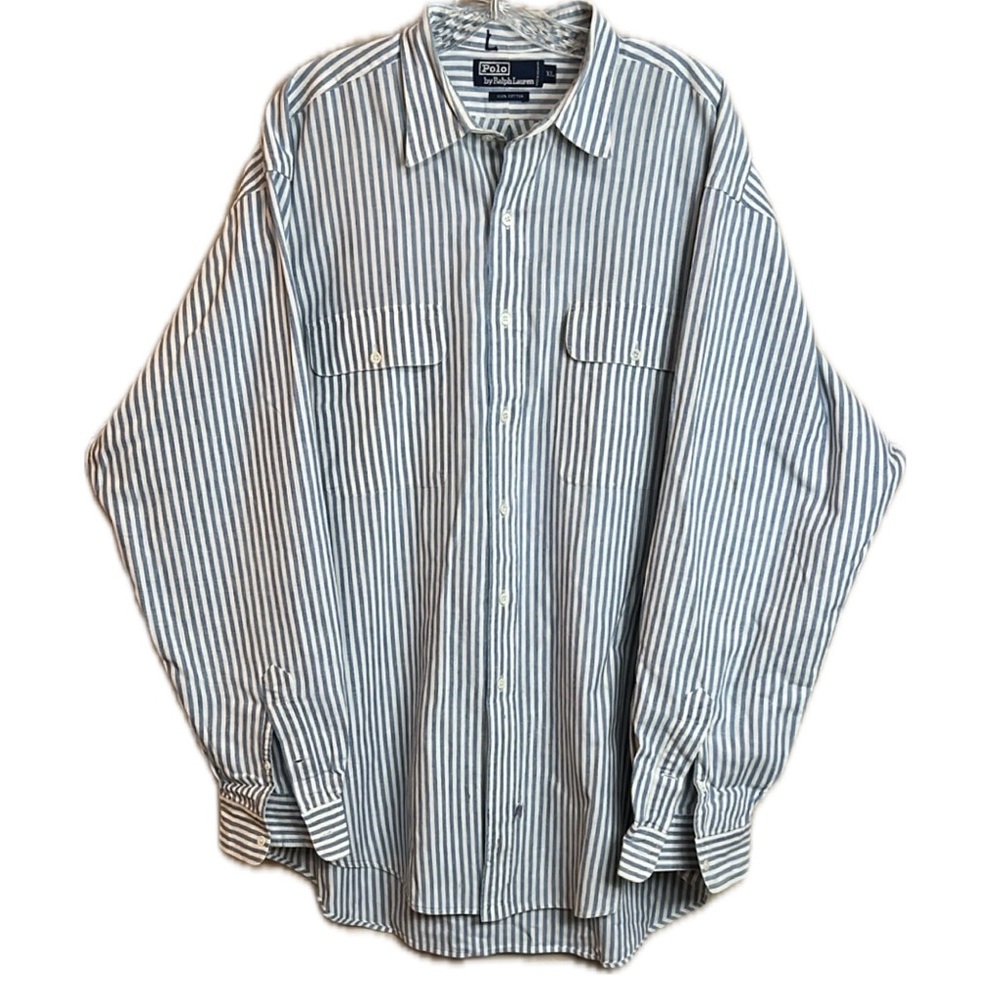 Polo by Ralph Lauren XL Blue White Stripe Casual Button Down‎ Shirt